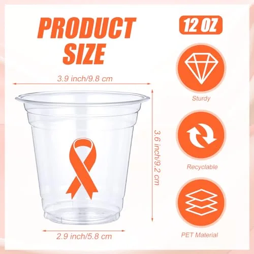 Cancer Awareness Plastic Cups Bulk Leukemia Awareness Products Ribbon Disposable Cups for Leukemia Kidney Cancer Sclerosis Lymphoma Buttons view 2