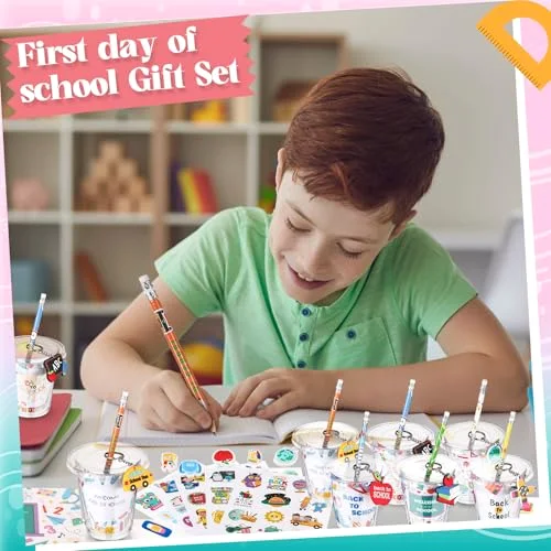 Back to School Gifts for Students Party Favors Gift Cups Filler for Kids Supplies, First Day of School Pencil Keychain Eraser for Classroom Rewards Game Prize Stationery Goodie Bags view 2