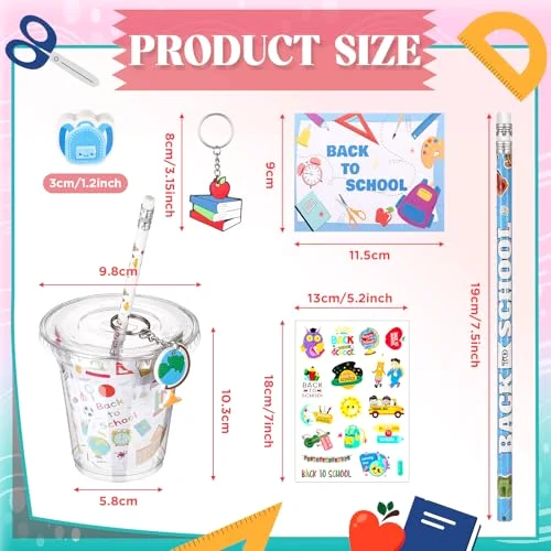 Back to School Gifts for Students Party Favors Gift Cups Filler for Kids Supplies, First Day of School Pencil Keychain Eraser for Classroom Rewards Game Prize Stationery Goodie Bags view 3