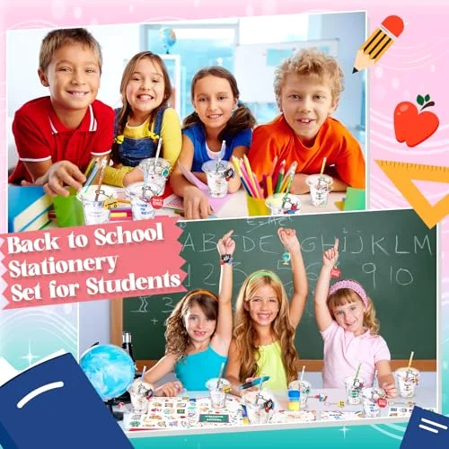 Back to School Gifts for Students Party Favors Gift Cups Filler for Kids Supplies, First Day of School Pencil Keychain Eraser for Classroom Rewards Game Prize Stationery Goodie Bags view 4