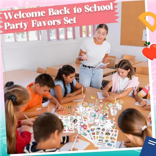 Back to School Gifts for Students Party Favors Gift Cups Filler for Kids Supplies, First Day of School Pencil Keychain Eraser for Classroom Rewards Game Prize Stationery Goodie Bags view 5