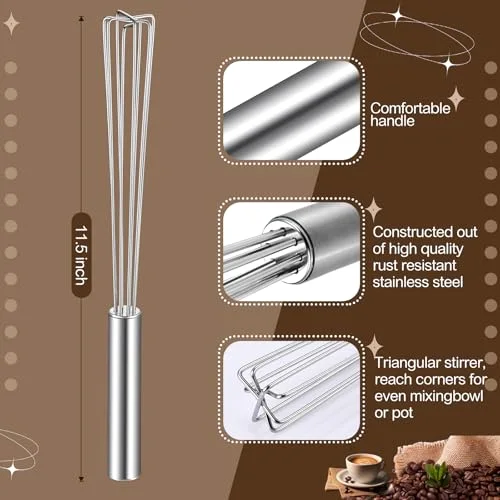 Espresso Whisk Tool 10.6" Long Handle Mini Whisk for Coffee Stirring Stainless Steel Triangular Design Fit Coffee Chocolate Milk, Mixing Tool for Commercial Home Use view 7