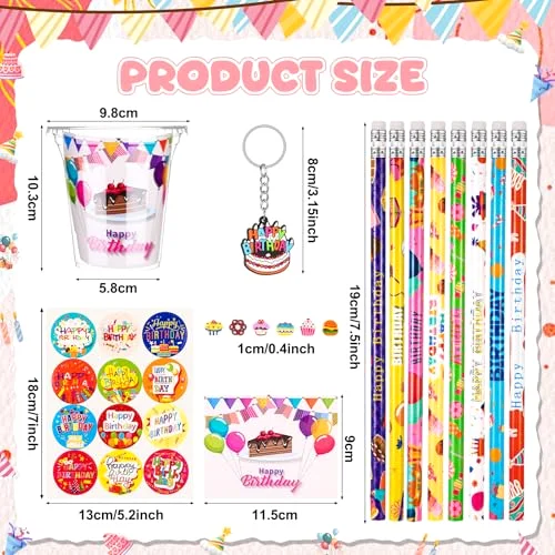 Classroom Birthday Gifts for Students Goodie Bag Cup Fillers Birthday Party Favors Supplies Include Goodie Cups Pencil Eraser Keychain Sticker Greeting Card for Prizes Rewards view 4