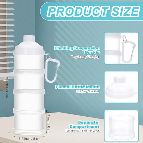 Protein Powder Travel Container with Funnels Stand, 4 Layers Stackable Travel Powder Container Formula Supplement Organizer Storage Holder for Workout Fitness() view 7
