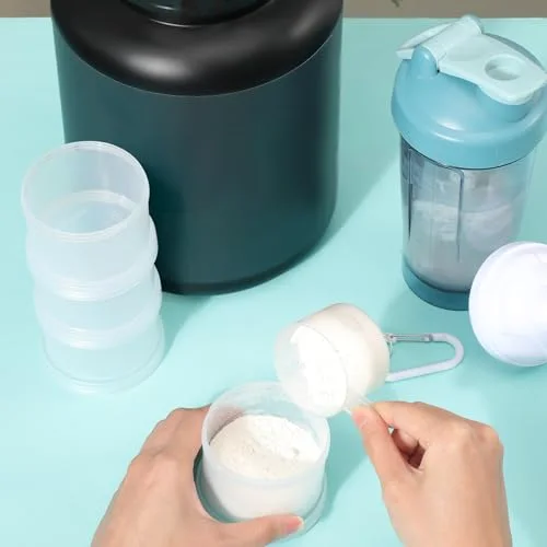 Protein Powder Travel Container with Funnels Stand, 4 Layers Stackable Travel Powder Container Formula Supplement Organizer Storage Holder for Workout Fitness() view 8