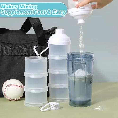 Protein Powder Travel Container with Funnels Stand, 4 Layers Stackable Travel Powder Container Formula Supplement Organizer Storage Holder for Workout Fitness() view 9