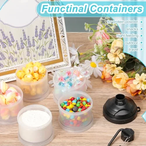 Protein Powder Travel Container with Funnels Stand, 4 Layers Stackable Travel Powder Container Formula Supplement Organizer Storage Holder for Workout Fitness() view 3