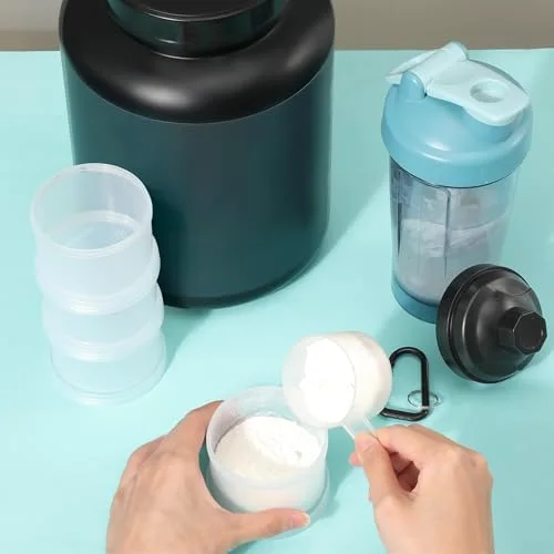 Protein Powder Travel Container with Funnels Stand, 4 Layers Stackable Travel Powder Container Formula Supplement Organizer Storage Holder for Workout Fitness() view 4