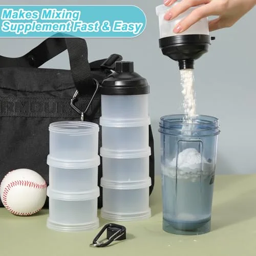 Protein Powder Travel Container with Funnels Stand, 4 Layers Stackable Travel Powder Container Formula Supplement Organizer Storage Holder for Workout Fitness() view 5