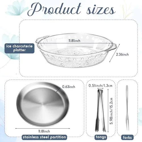 6-Pack 11.8" Chilled Serving Tray Set with Ice Underneath, Stainless Steel Clip, Fruit Fork; Modern Round Iced Platter for Parties, Shrimp Cocktail, Oysters, Crawfish, Fruits view 2