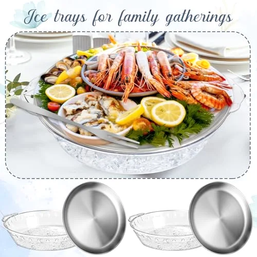 6-Pack 11.8" Chilled Serving Tray Set with Ice Underneath, Stainless Steel Clip, Fruit Fork; Modern Round Iced Platter for Parties, Shrimp Cocktail, Oysters, Crawfish, Fruits view 5