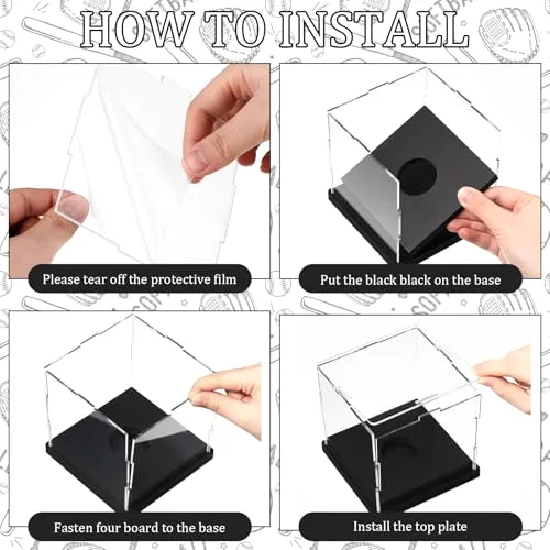 Softball Display Case Acrylic Softball Baseball Stand Holder UV Protected Memorabilia Ball Box Display Cube for Sports Ball Storage (Remove the Protective Film Before Use) view 2