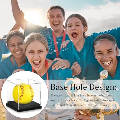 Softball Display Case Acrylic Softball Baseball Stand Holder UV Protected Memorabilia Ball Box Display Cube for Sports Ball Storage (Remove the Protective Film Before Use) view 4