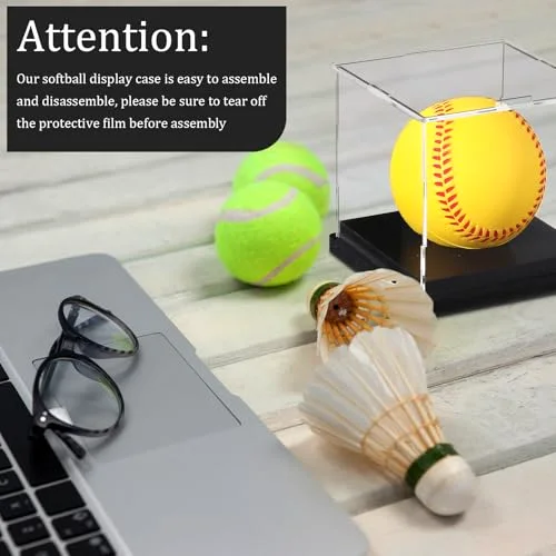 Softball Display Case Acrylic Softball Baseball Stand Holder UV Protected Memorabilia Ball Box Display Cube for Sports Ball Storage (Remove the Protective Film Before Use) view 5
