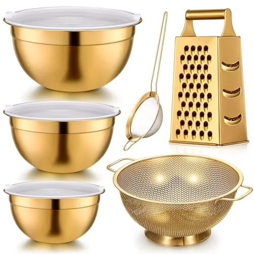 Kitchen Accessories Set Includes 3 Mixing Bowls with Airtight Lids Stainless Steel Colander Grater Slicer and Fine Mesh Strainer (Mixing Bowls: 3.7/5/7 Qt, Colander: 5 Qt) view 6