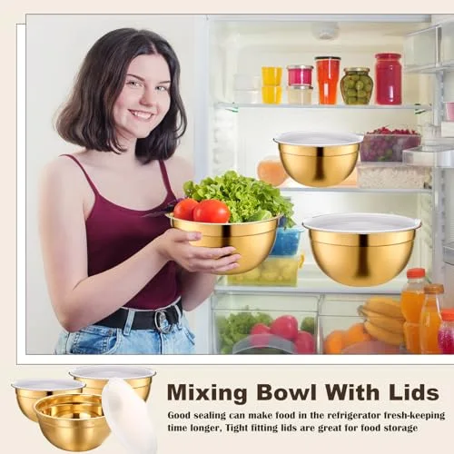 Kitchen Accessories Set Includes 3 Mixing Bowls with Airtight Lids Stainless Steel Colander Grater Slicer and Fine Mesh Strainer (Mixing Bowls: 3.7/5/7 Qt, Colander: 5 Qt) view 10