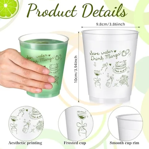 16 Bachelorette Party Cups Margarita and Matrimony Frosted Plastic Cute Bach Party Drinkware Reusable Cups Supplies Bridal Shower Favors Engagement Decorations Gift( Margs) view 2