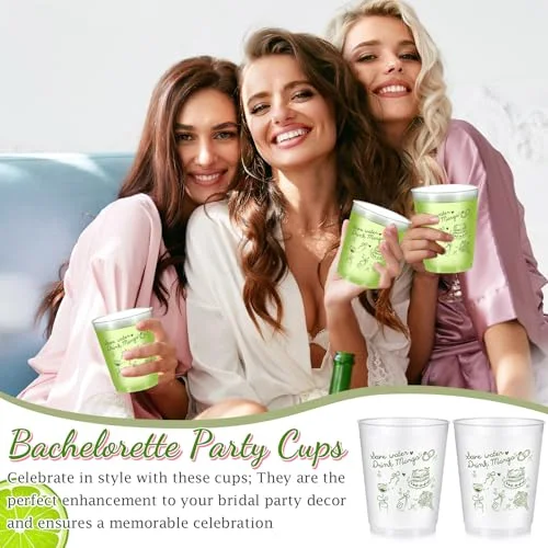 16 Bachelorette Party Cups Margarita and Matrimony Frosted Plastic Cute Bach Party Drinkware Reusable Cups Supplies Bridal Shower Favors Engagement Decorations Gift( Margs) view 4