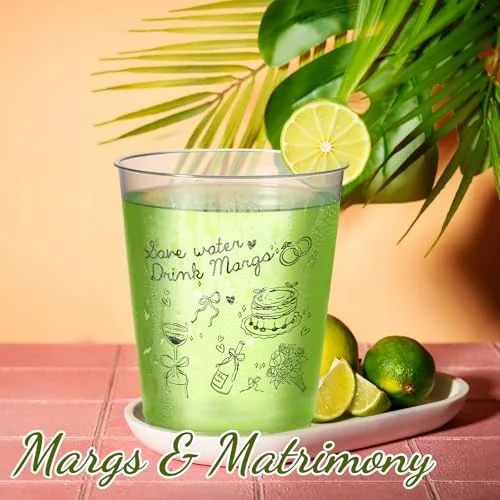 16 Bachelorette Party Cups Margarita and Matrimony Frosted Plastic Cute Bach Party Drinkware Reusable Cups Supplies Bridal Shower Favors Engagement Decorations Gift( Margs) view 5