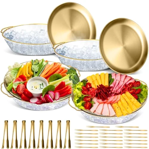 11.8" Chilled Serving Tray for Parties Round Iced Platter with Ice Underneath Stainless Steel Clip Fruit Fork Shrimp Cocktail Serving Dish for Oysters Crawfish Fruits (Original) view 6