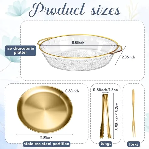 11.8" Chilled Serving Tray for Parties Round Iced Platter with Ice Underneath Stainless Steel Clip Fruit Fork Shrimp Cocktail Serving Dish for Oysters Crawfish Fruits (Original) view 7
