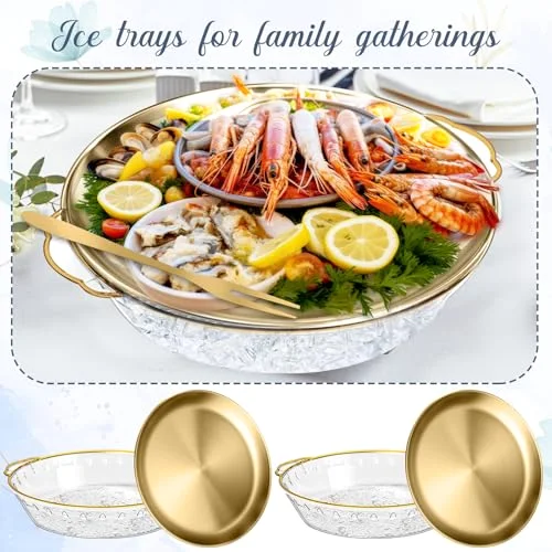 11.8" Chilled Serving Tray for Parties Round Iced Platter with Ice Underneath Stainless Steel Clip Fruit Fork Shrimp Cocktail Serving Dish for Oysters Crawfish Fruits (Original) view 10