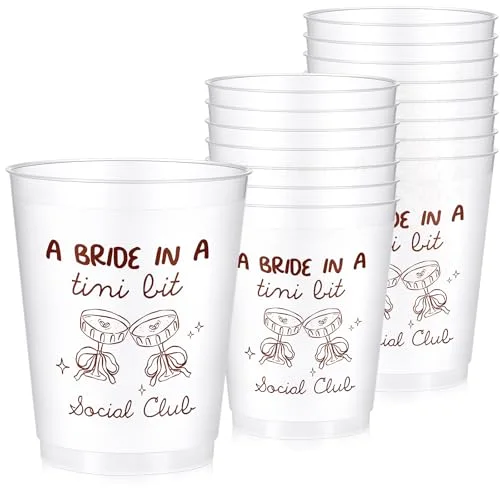 16 Bachelorette Party Cups a Bride in a Tini Bit Frosted Plastic Cute Bach Party Drinkware Reusable Cups Supplies Bridal Shower Favors Engagement Decorations Gift( Tini)