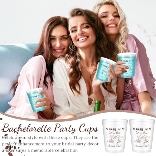 16 Bachelorette Party Cups a Bride in a Tini Bit Frosted Plastic Cute Bach Party Drinkware Reusable Cups Supplies Bridal Shower Favors Engagement Decorations Gift( Tini) view 2