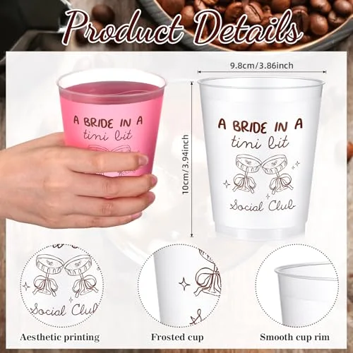 16 Bachelorette Party Cups a Bride in a Tini Bit Frosted Plastic Cute Bach Party Drinkware Reusable Cups Supplies Bridal Shower Favors Engagement Decorations Gift( Tini) view 3