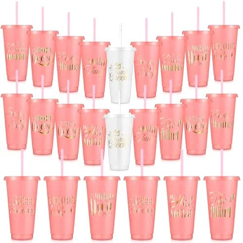 Birthday Party Glitter Tumblers Squad Plastic Tumblers with Lid and Straw for 20th 30th 40th 50th 60th Birthday Decorations Favor for Women Adults ()
