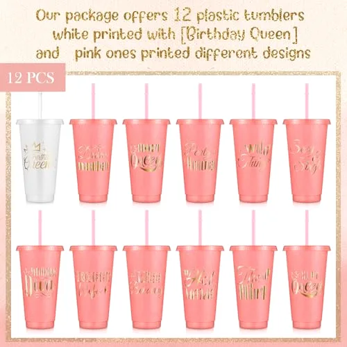 Birthday Party Glitter Tumblers Squad Plastic Tumblers with Lid and Straw for 20th 30th 40th 50th 60th Birthday Decorations Favor for Women Adults () view 3