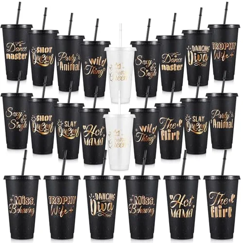 Birthday Party Glitter Tumblers Squad Plastic Tumblers with Lid and Straw for 20th 30th 40th 50th 60th Birthday Decorations Favor for Women Adults () view 6