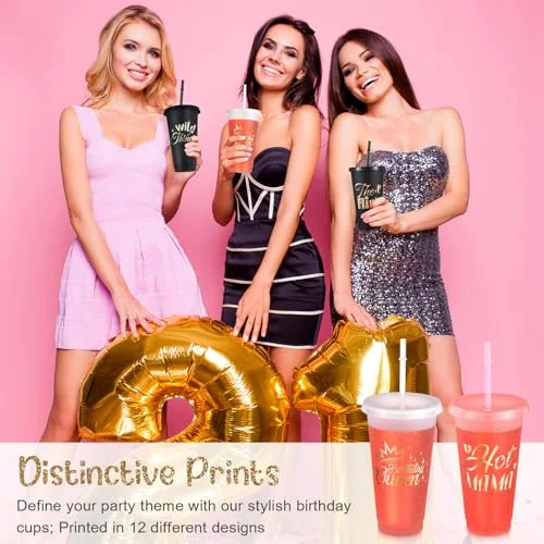 Birthday Party Glitter Tumblers Squad Plastic Tumblers with Lid and Straw for 20th 30th 40th 50th 60th Birthday Decorations Favor for Women Adults () view 10