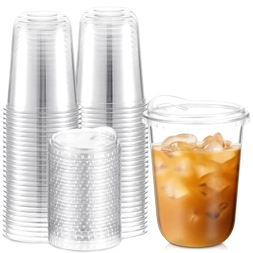 Plastic Cups with Lids Disposable Iced Coffee