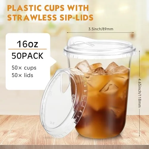 Plastic Cups with Lids Disposable Iced Coffee view 4