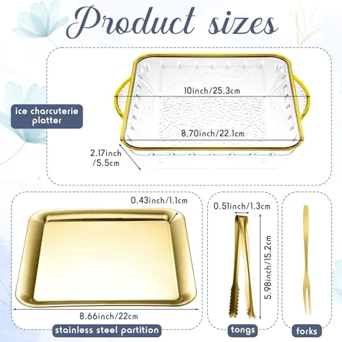9" Chilled Serving Tray for Parties with Compartments Ice Chilled Party Platter Charcuterie Serving Board Cold Dish Dip with Forks Tongs for Fruit Seafood Vegetable Appetizer() view 7