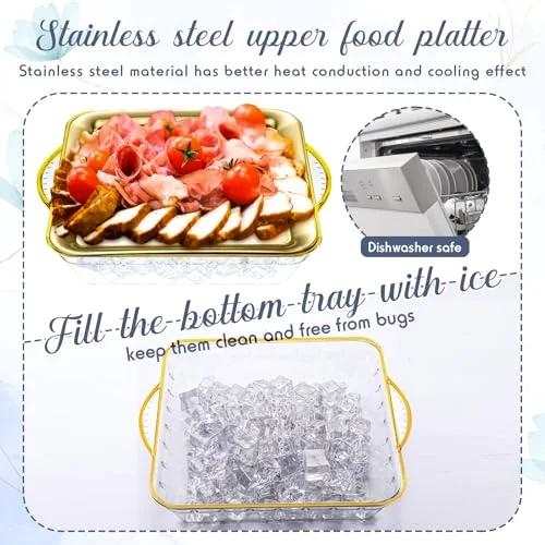 9" Chilled Serving Tray for Parties with Compartments Ice Chilled Party Platter Charcuterie Serving Board Cold Dish Dip with Forks Tongs for Fruit Seafood Vegetable Appetizer() view 8
