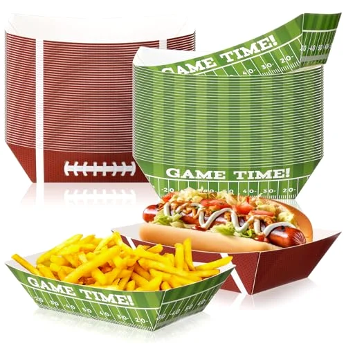 Game Day 2lb Football Party Supplies Paper Food Trays Boat, Disposable Serving Tray Kraft Paper Boat for Tacos Concession for Birthday Football Balls Sports Themed Party Favors