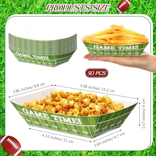 Game Day 2lb Football Party Supplies Paper Food Trays Boat, Disposable Serving Tray Kraft Paper Boat for Tacos Concession for Birthday Football Balls Sports Themed Party Favors view 2