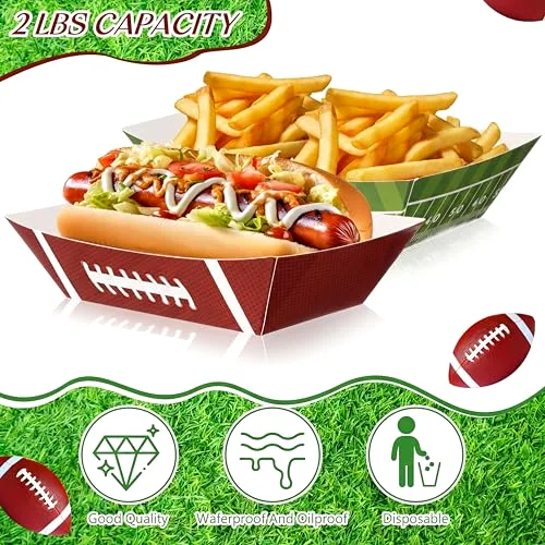 Game Day 2lb Football Party Supplies Paper Food Trays Boat, Disposable Serving Tray Kraft Paper Boat for Tacos Concession for Birthday Football Balls Sports Themed Party Favors view 3