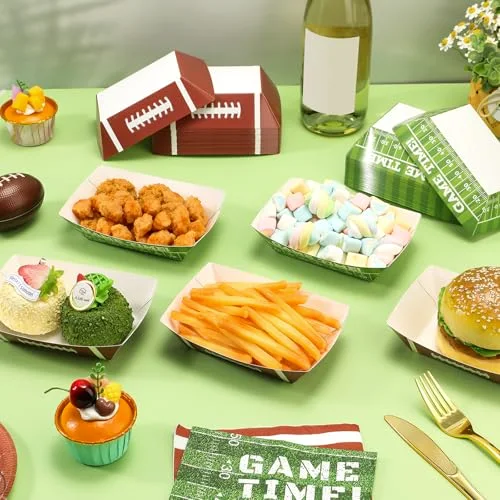 Game Day 2lb Football Party Supplies Paper Food Trays Boat, Disposable Serving Tray Kraft Paper Boat for Tacos Concession for Birthday Football Balls Sports Themed Party Favors view 4