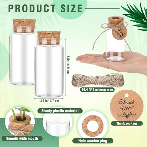 3.54'' Plastic Plant Propagation Stations with Hole Lid Planter Vase Propagation Jars with Thank You Tags for Plant Lover Gifts for Women Office Home Garden() view 7