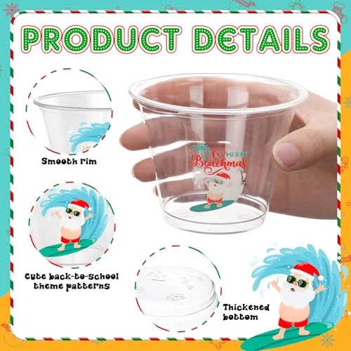 Christmas in July Party Cups Bulk Merry Christmas in July Disposable Plastic Cups Summer Xmas Decorations Party Supplies for Summer Xmas Beer Juice Drinks Coffee view 3