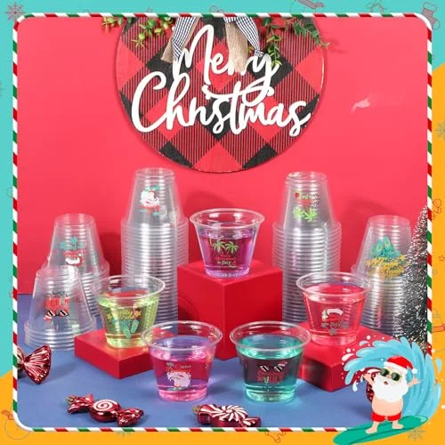 Christmas in July Party Cups Bulk Merry Christmas in July Disposable Plastic Cups Summer Xmas Decorations Party Supplies for Summer Xmas Beer Juice Drinks Coffee view 4