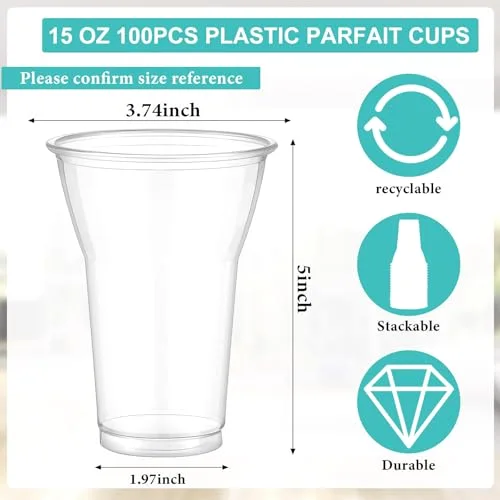 Plastic Parfait Cups Root Beer Float Cups Peanut Buster Parfait Glasses Classic Disposable Crystal Milkshake Mugs for Sundae Yogurt Ice Cream Christmas Party Drinks () view 2