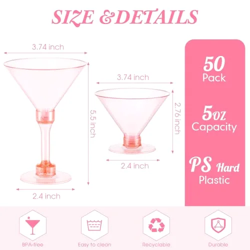 Plastic Martini Glasses 2-in-1 Disposable Cocktail & Dessert Cups, Detachable Unbreakable Glassware for Bachelorette Party, Wedding Reception, Bar view 2
