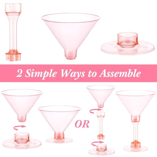 Plastic Martini Glasses 2-in-1 Disposable Cocktail & Dessert Cups, Detachable Unbreakable Glassware for Bachelorette Party, Wedding Reception, Bar view 3