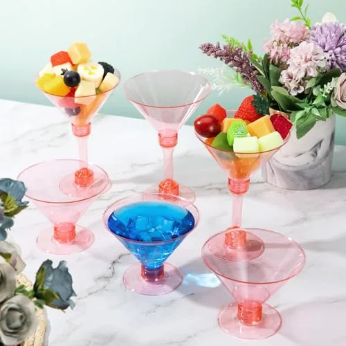 Plastic Martini Glasses 2-in-1 Disposable Cocktail & Dessert Cups, Detachable Unbreakable Glassware for Bachelorette Party, Wedding Reception, Bar view 4