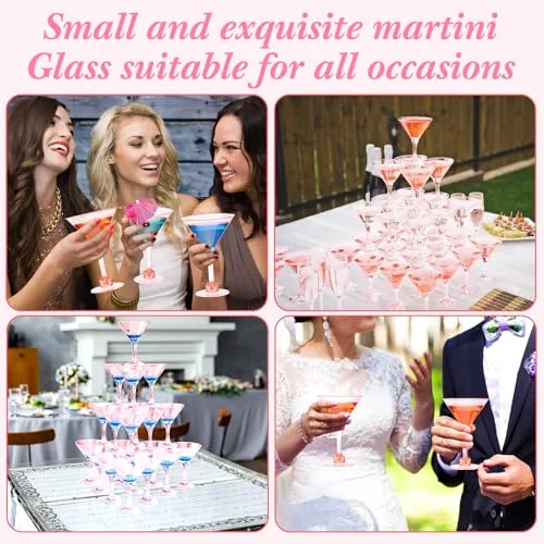 Plastic Martini Glasses 2-in-1 Disposable Cocktail & Dessert Cups, Detachable Unbreakable Glassware for Bachelorette Party, Wedding Reception, Bar view 5