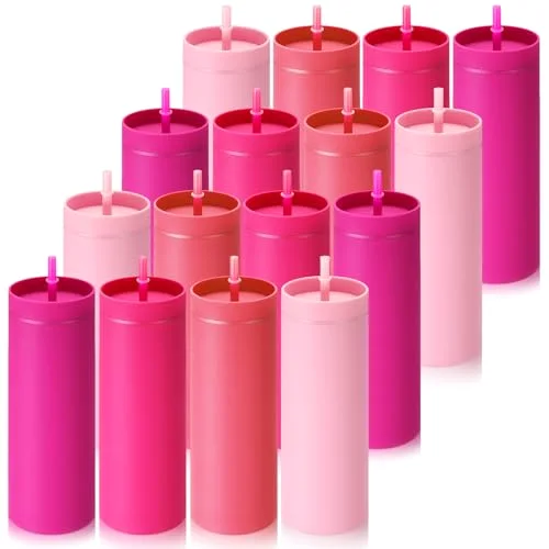 Skinny Tumblers Bulk with Lid and Straw Reusable Double Wall Plastic Travel Mugs Party Favors for Women Girls Birthday Summer Gifts () view 6
